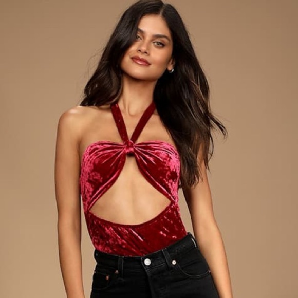 NWT Lulu's Red Velvet Halter Bodysuit | MEDIUM - Picture 6 of 10